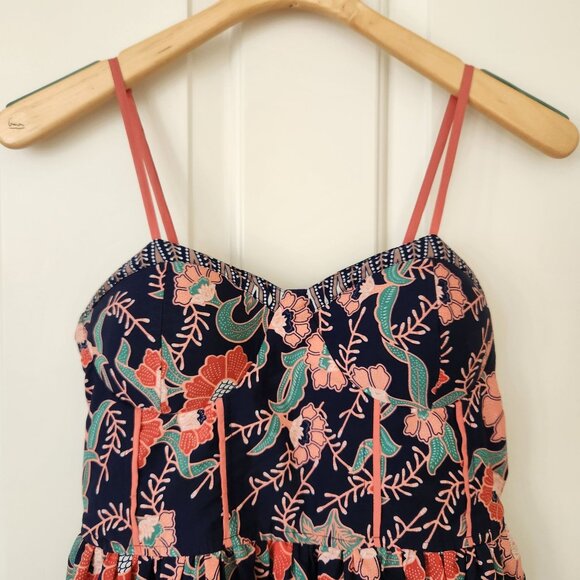 Band Of Gypsies Floral Bustier Mini Dress Navy Coral Boho Cottagecore Cute - Picture 3 of 12